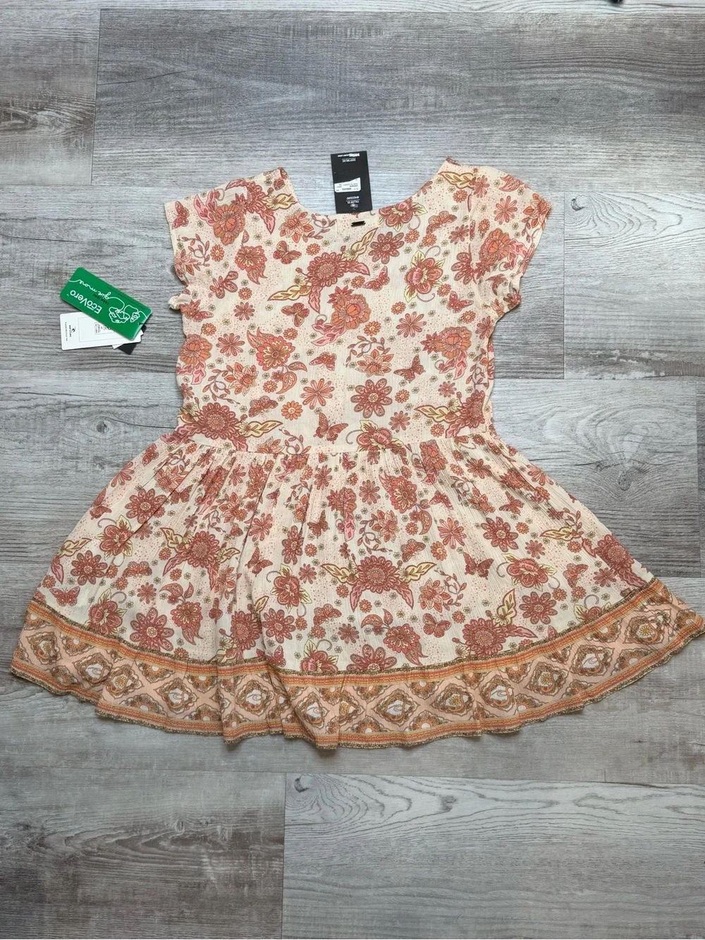 Rip Curl Girls Sun Catchers Viscose Crinkle Dress Size 10\S Boho Floral Bone NWT